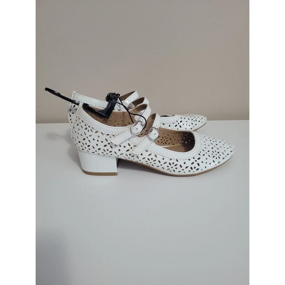 Wonder Nation Double Strap Dress Shoes Block Heels White Cutout Girls 4 NWT